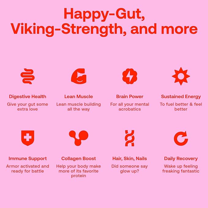 Happy Viking Strawberry Protein + Superfoods Powder, Created by Venus Williams, 30G Protein, Low Carb, Keto, Vegan, Gluten-Free, Non-GMO, Complete Meal Replacement, 1 Bag