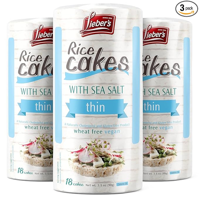 LIEBERS Snack Sea Salt Rice Cakes, Dairy Free, Wheat Free, Gluten Free, And Vegan options Kosher Certified, (3-Pack)