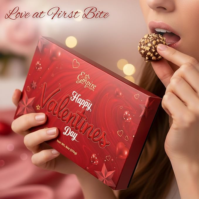 Happy Valentines Chocolates - 12 Assorted Milk & Dark Chocolate Truffles - Gourmet Chocolate Gift Box - Valentines Chocolate Gifts for Women & Men, 6 oz