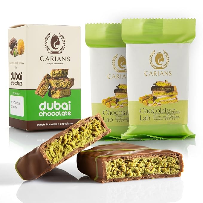 CARIANS Dubai Chocolate Bar with Pistachio, Luxury Chocolate with Crispy Kunafa, Great for Gift Giving, Anniversary, Valentine's Day