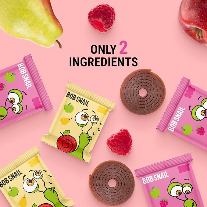 Bob Snail Fruit Roll Ups – 50 Natural Fruit Snacks (Pear & Raspberry), Vegan, No Added Sugar, Healthy On-the-Go Pack, 500g