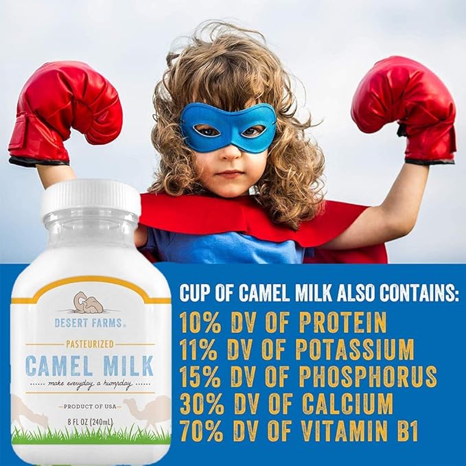 Desert Farms - Organic Fresh Frozen Camel Milk - Fresh Flavor with Health Benefits - Pure & Natural Grade A - Allergen Free Milk from Healthy Camels in Midwest - Made In The USA (12 Pack)