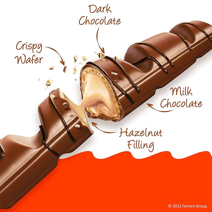 Kinder Bueno Milk Chocolate Bars with Hazelnut Cream, Bulk 8 Pack, Chocolate Candy Bars for Game Day, Football Party Supplies, Snacks for Adults, 4 Per Pack
