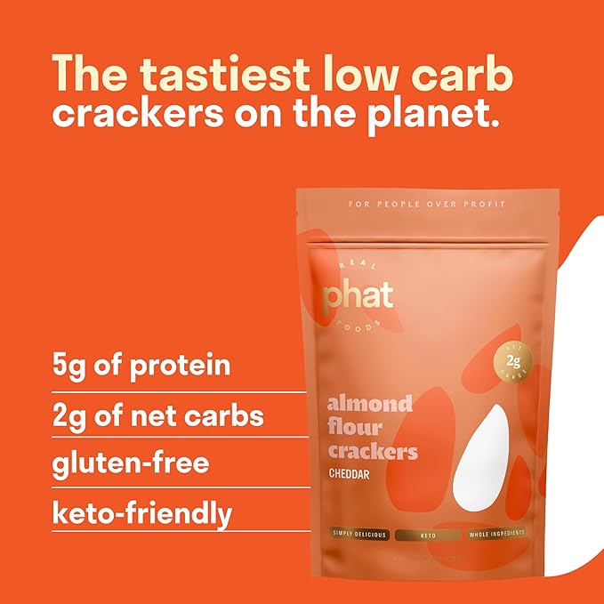 Cheddar Almond Flour Crackers by Real Phat Foods - Low Carb, Gluten-Free Keto Snack - Pack of 3 (Cheddar)