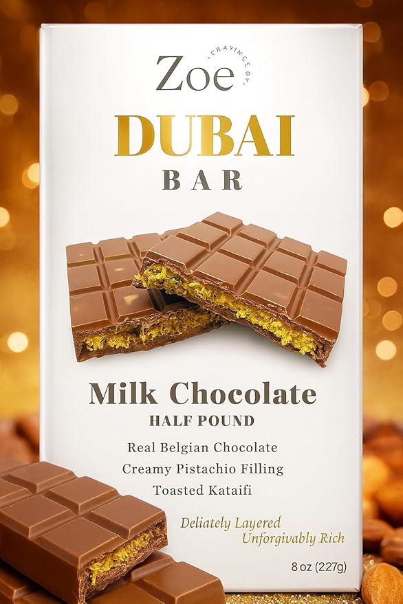 CRAVINGS BY ZOE Gourmet Dubai Chocolate Bar, 1/2lb Real Belgian Milk Chocolate, Creamy Pistachio, and Toasted Kataifi Filling