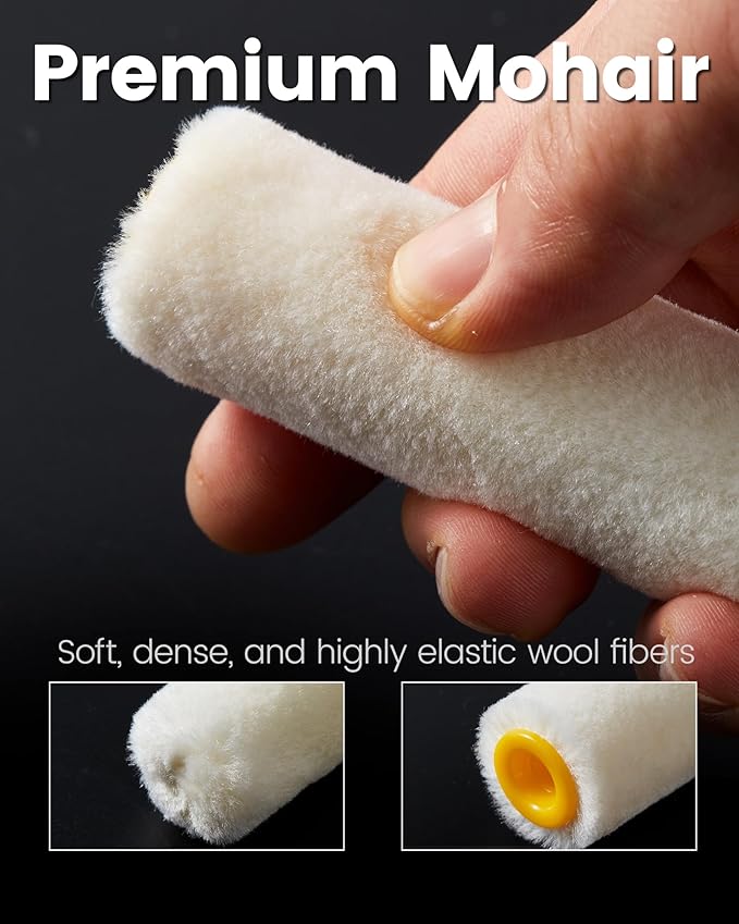 Voomey Mohair Mini Paint Roller, 4 Inch Wool Blend Small Paint Roller Covers 10 Pack, Paint Roller 4 Inch for Cabinets, Trim, Skirting Boards, Tables & Chairs, Suitable for All Paints