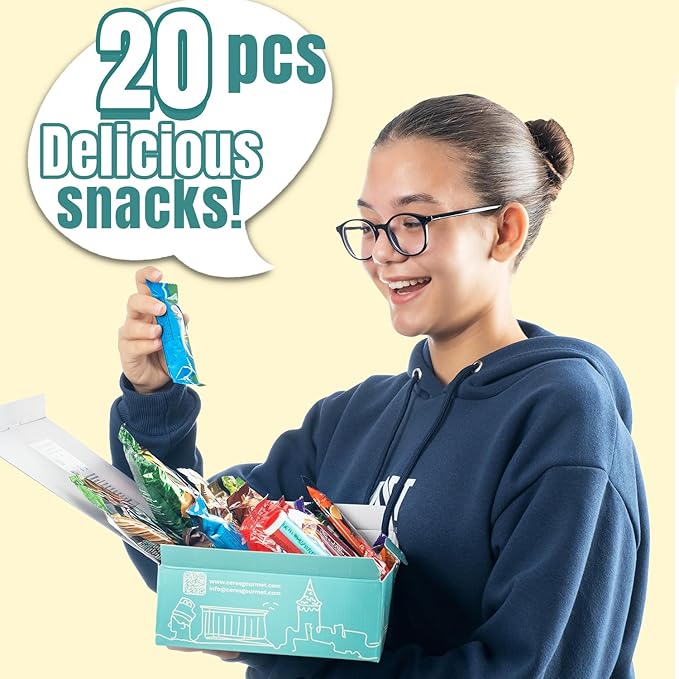 International Exotic Snack Box Variety Pack, 20 Count Premium Foreign Rare Snack Food Gifts with Suprise Item for Fun, Mystery Box of Snacks, European Snacks for Adults and Kids for Christmas Thanksgiving and More