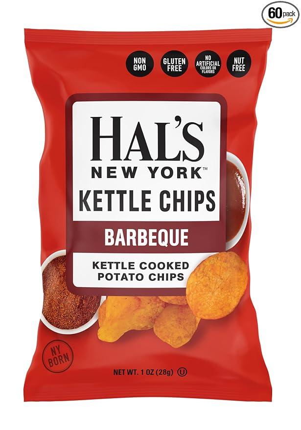 Hal's New York Kettle Cooked Potato Chips, Barbeque, 1 Oz (Pack of 60)
