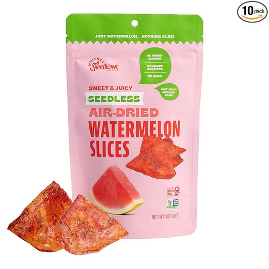 Whitney Jordan Naturals Air-Dried Watermelon Slices 2 Oz, Pack of 10 - Dried Fruit Snack Made from Real Watermelon - No Sugar Added, Gluten-Free, Vegan, Chewy Fruit for Healthy Snacking On-the-Go