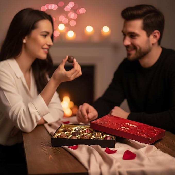 Happy Valentines Chocolates - 12 Assorted Milk & Dark Chocolate Truffles - Gourmet Chocolate Gift Box - Valentines Chocolate Gifts for Women & Men, 6 oz