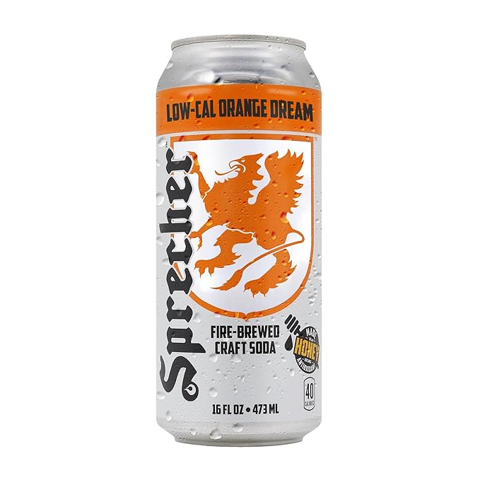 Sprecher Low-Cal Orange Dream Soda 16 fl oz Cans (12 Pack), Fire-Brewed Diet Soda with Real Honey, Handcrafted Orange Soda, Reduced Calorie, Caffeine-Free Gourmet Beverage