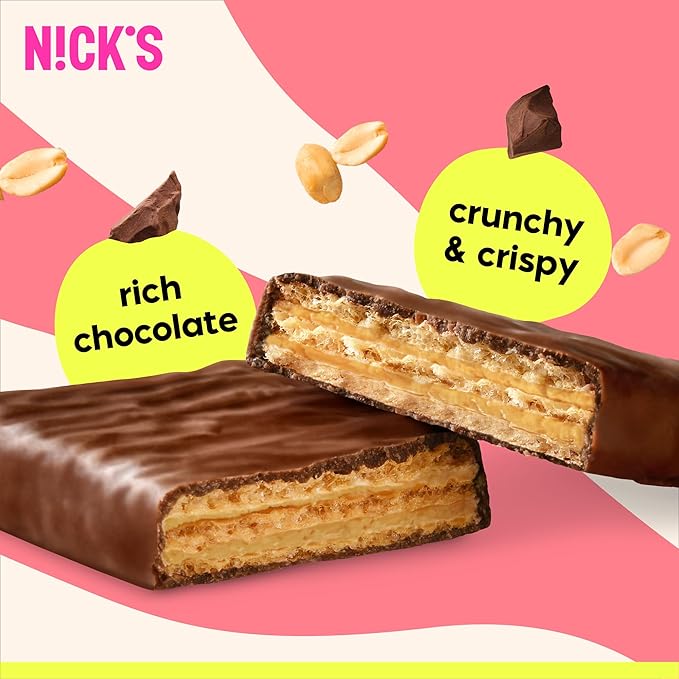 NICKS Protein Wafer Bars Peanut Butter | 25% Protein | 204 Calories | Low carb Biscuits Snack Bar No Added Sugar Gluten free (Multipack 24x40g
