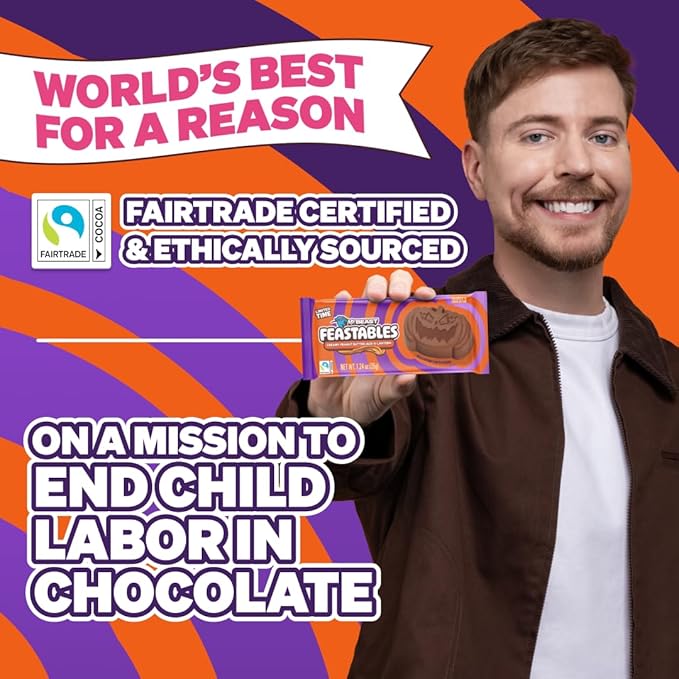 Feastables MrBeast Peanut Butter Jack-O-Lantern, Milk Chocolate & Creamy Peanut Butter Filling, Cups for Adults & Kids, Chocolate Candy for Halloween Snacks, Made With Fairtrade Cocoa, 30 Count