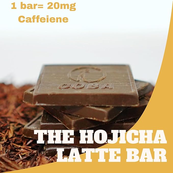 COBA Caffeinated Coffee Chocolate [1 Bar = 1 Cup of Hojicha] - Energy Boost, Portable, All Natural Caffeine for Gym, Travel, Daily Use - Gluten Free, Non GMO (8 Pack, Hojicha)