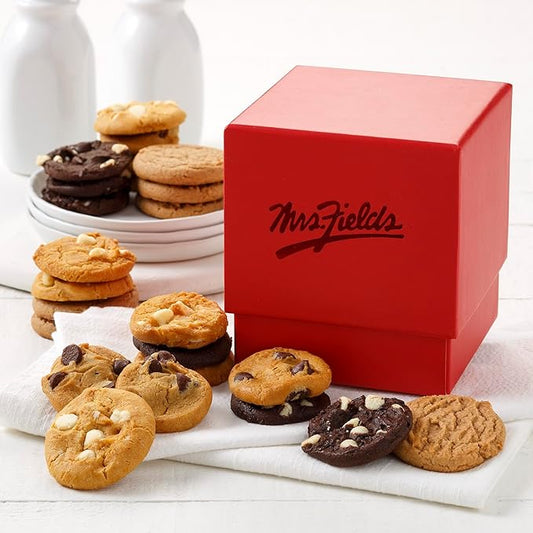 Mrs. Fields Crimson Mini Cookie Box - Assorted with 24 Nibblers Bite-Sized Cookies in 4 Signature Cookie Flavors