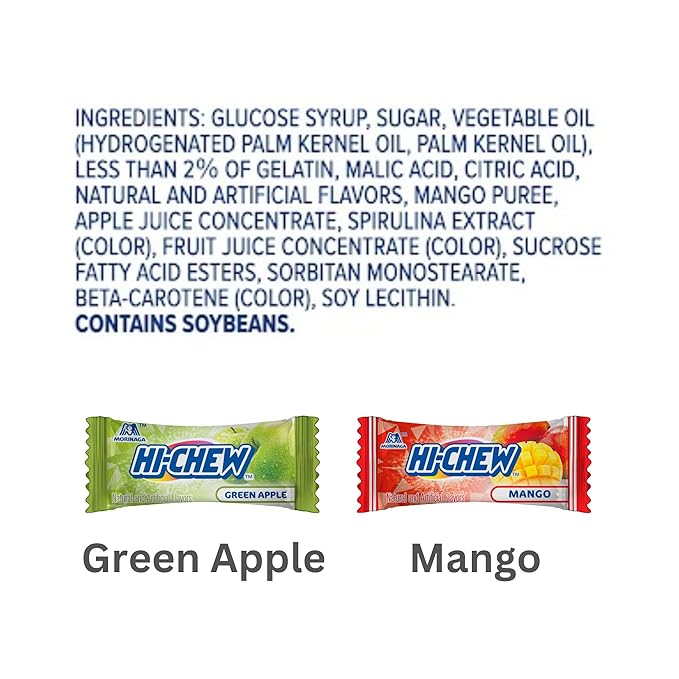 HI-CHEW Green Apple & Mango Mix, Pack of 8 Bags, 1.94oz each - Green Apple & Mango, Unique Fun Soft & Chewy Candy - Immensely Juicy Fruity Candy Flavors - Individually Wrapped for Sharing