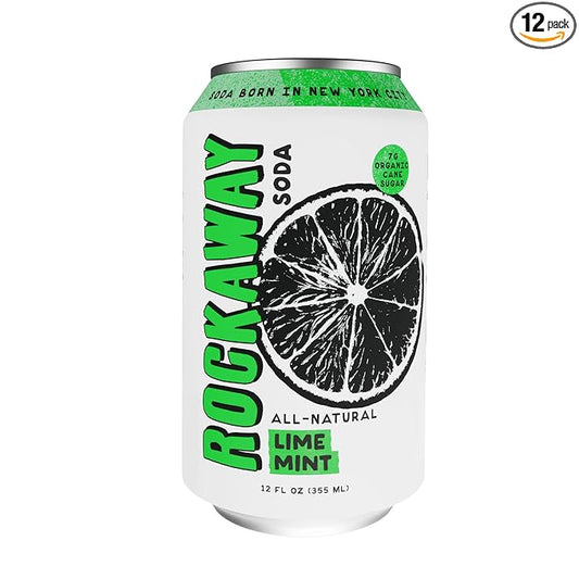 ROCKAWAY Lime Mint Soda Drinks - Low calorie drinks made from Real Fruit Juice, All Natural - Soda Pop Drinks Gluten Free, Vegan, GMO Free - 12oz (12 Pack)