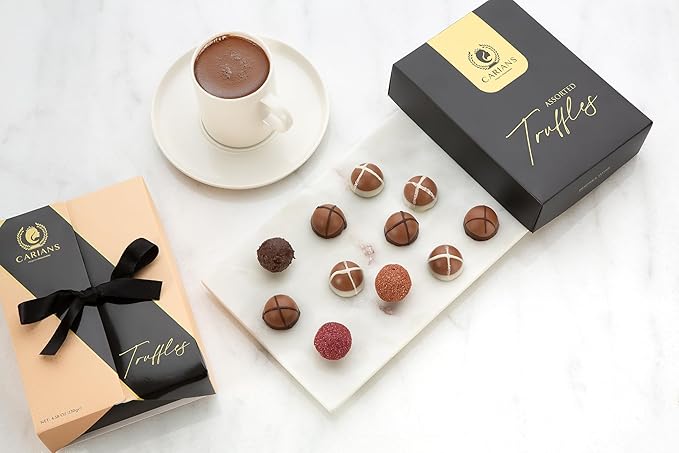 CARIANS Chocolate Gourmet Truffles Box, Chocolate Gift Box, Box of Candy, Assorted Luxury Chocolate Basket, Dark, Milky, Hazelnut Truffles, Holiday Chocolate, Valentine's Day, Great for Gift Giving and Anniversary,11 Pcs.