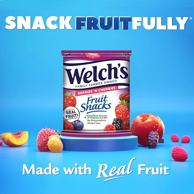 Welch's Fruit Snacks, Berries 'n Cherries, Gluten Free, Bulk Pack, 0.8 Ounce - 40 Count (Pack of 5)