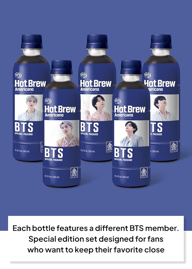 Korean Food HY Hot Brew Coffee Americano, Ready-to-Drink Bottled Coffee, 11.8 fl oz (350 mL) x 24 Bottles, B.T.S Special Package