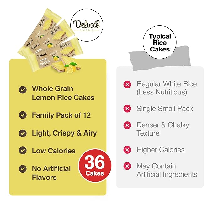 Deluxe & Bla Bla Thin and Crispy Lemon Coated Rice Cakes, Kosher Certified Dairy, Gluten Free, Nuts Free Snack Pack Of 3 (Pack of 3, Lemon Coated)