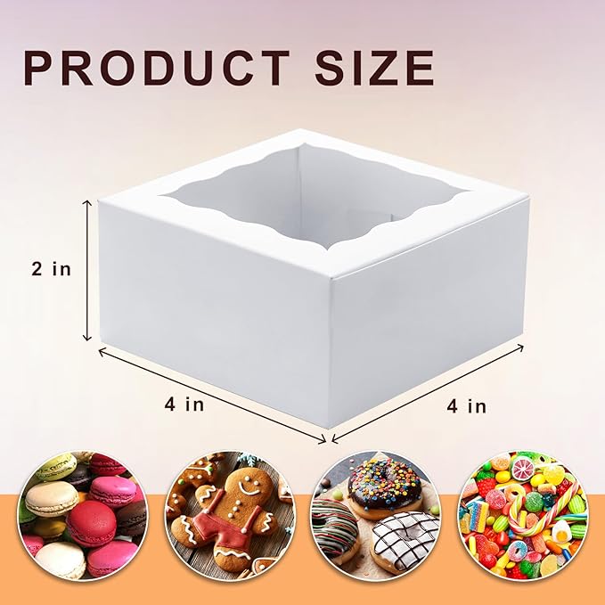 JOHOPACK 40 Pack Cookie Boxes 4x4x2 Inch Bakery Boxes with window Treat Box Chocolate Covered Strawberries Box for Christmas Valentine's Mother's Day
