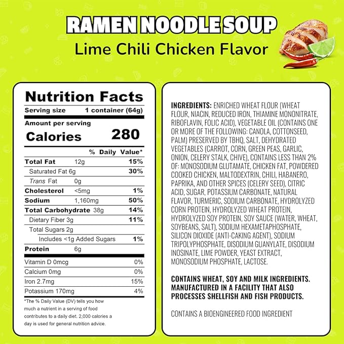 Maruchan Instant Lunch Ramen Noodles, Lime Chili Chicken Flavor – Japanese-Style Instant Noodle Soup, Quick & Easy Meal – 2.25 Oz Cup, Pack of 12