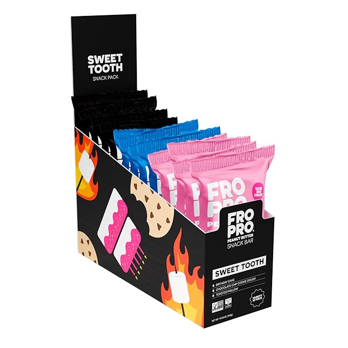 FROPRO Plant Protein Snack Bars - Plant Based Protein Bars, All-Natural, Gluten, Dairy, & Soy Free, High Protein Bars with Low Calories | Sweet Tooth Sampler, 12 Pack