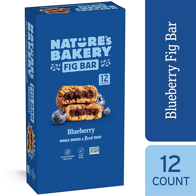Nature's Bakery Whole Wheat Fig Bars, Blueberry, Real Fruit, Vegan, Non-GMO, Snack bar, Twin packs- 12 count (Pack of 2)