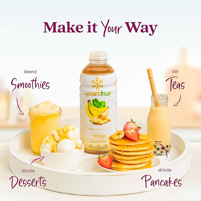 Smartfruit Sunny Banana + Oat Fiber – 100% Real Fruit Purée with Banana, Apple & Pineapple – Great for Smoothies, Juice, Yogurt, Cocktails, Teas & More – High in Vitamin A – 48oz