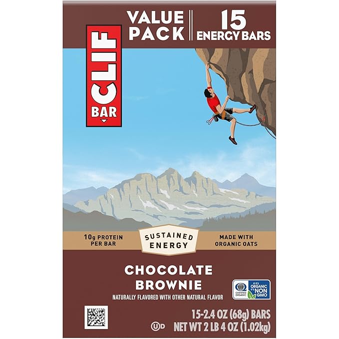 CLIF BAR - Energy Protein Bars - Chocolate Brownie - Made with Organic Oats - Energy Bars - Non-GMO - (15 Pack)
