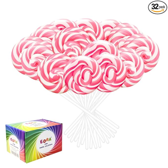 32 Pack Pink Twisty & Swirl Lollipops, Baby Shower Candy Swirl Lollipops Individually Wrapped Suckers, Girl Birthday, Valentine’s Lollipop Candy Bulk Strawberry Flavor, Gender Reveal