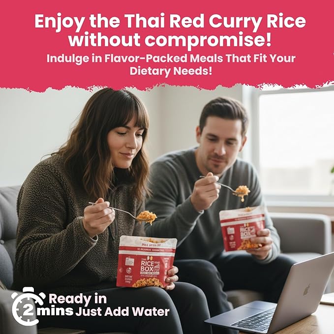 The Rice Stuff Box - Thai Red Curry Instant Rice Meals, 6-Pack, Organic Jasmine Rice, NON-GMO, Gluten-Free, Vegan, Dairy-Free (Pack of 6)