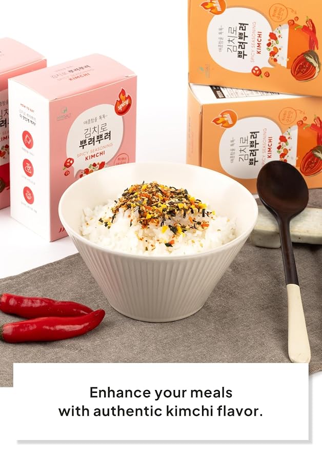 Korean Food Sprinkle Kimchi Seasoning – Mild & Spicy (10 Pack, 10g Each) | Korean Furikake-Style Powder for Rice, Ramen, Eggs | Kimchi Flavor | No Artificial Additives | Portable Individual Sachets, 김치후리카케, 김치시즈닝