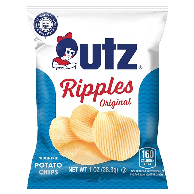 Utz Ripples Original Crispy Chips Made from Fresh Potatoes, 42 Count, Crunchy Individual Snacks to Go, Gluten Free Snacks, brand is Utz, variation theme is Flavor that is Ripples Original, Size that is 42 Count (Pack of 1).