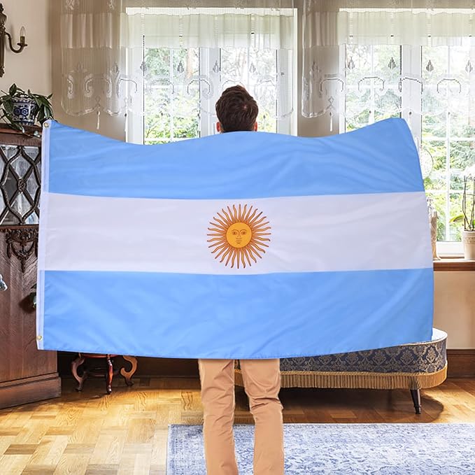 AhfuLife 2 Pcs Argentine Flag 3x5 Ft, Large Argentina National Flags for Outside - Double Side with Brass Eyelets for Argentine Party Decorations, Soccer Party Bar Garden Decoration Indoor Outdoor