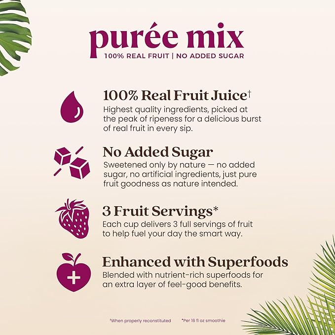 Smartfruit Sunny Banana + Oat Fiber – 100% Real Fruit Purée with Banana, Apple & Pineapple – Great for Smoothies, Juice, Yogurt, Cocktails, Teas & More – High in Vitamin A – 48oz