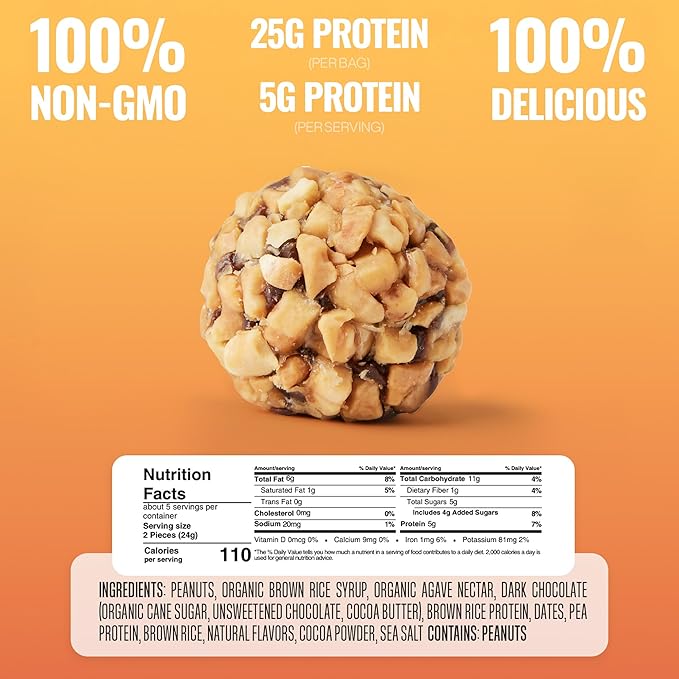 The Gluten Free Brothers Dark Chocolate Peanut Butter Bites - Gluten Free Protein Balls – Non GMO, Soy Free, Vegan – Snack Size Plant Based Protein Energy Balls, 4 oz (4 Count)