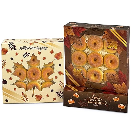qiqee Thanksgiving Auto-pop up Cookie Boxes with Window 12packs 8x8x2.5 Inch Bakery Box Pastry Box for Thanksgiving