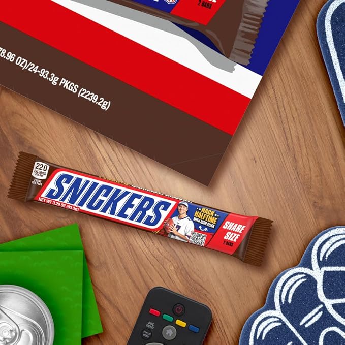 SNICKERS Candy Milk Chocolate Bars, Share Size Bulk Pack, 3.29 oz Bar (Pack of 24)