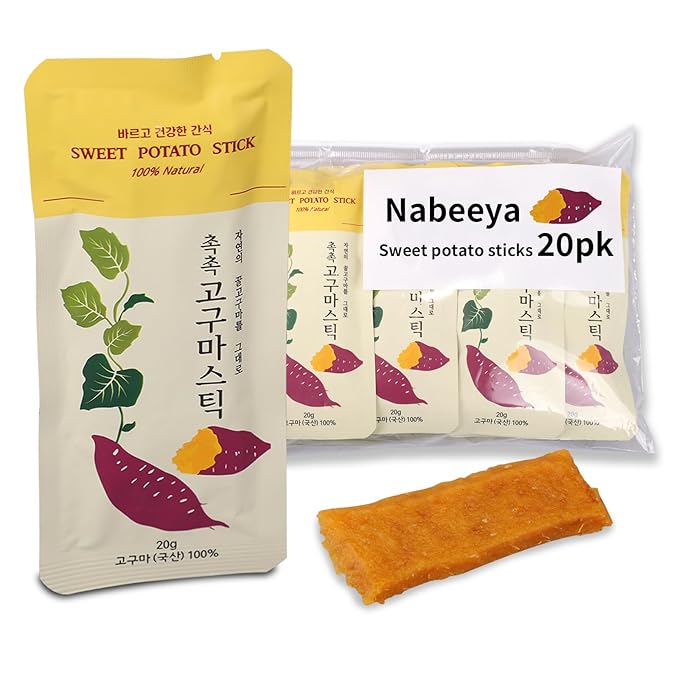 Korean Sweet Potato Sticks 20 Packs 100% Natural, Vegan, Low Carb, Gluten-Free Korean Snacks Pack with Dried Sweet Potatoes, Individually Wrapped for Healthy South Korean Diet Food (0.7 Oz EA)