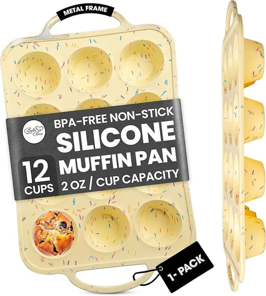 BAKE BOSS Silicone Mini Muffin Pan 12 Count – Non-Stick Muffin Pans for Baking, BPA-Free Silicone Cupcake Pans for Baking, Easy Release, Metal Handles, Oven & Dishwasher Safe