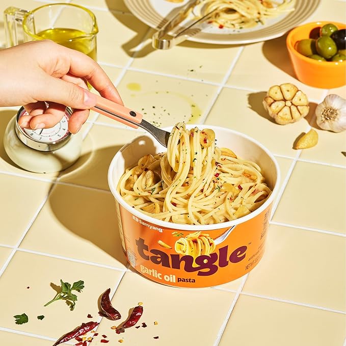 Samyang Tangle Garlic Oil Pasta Bowl | Spaghetti Pasta | Mukbang | 15g of Protein | 7g of Fiber | Chick Pea based | Easy Prep | Convenient | 6 Bowls