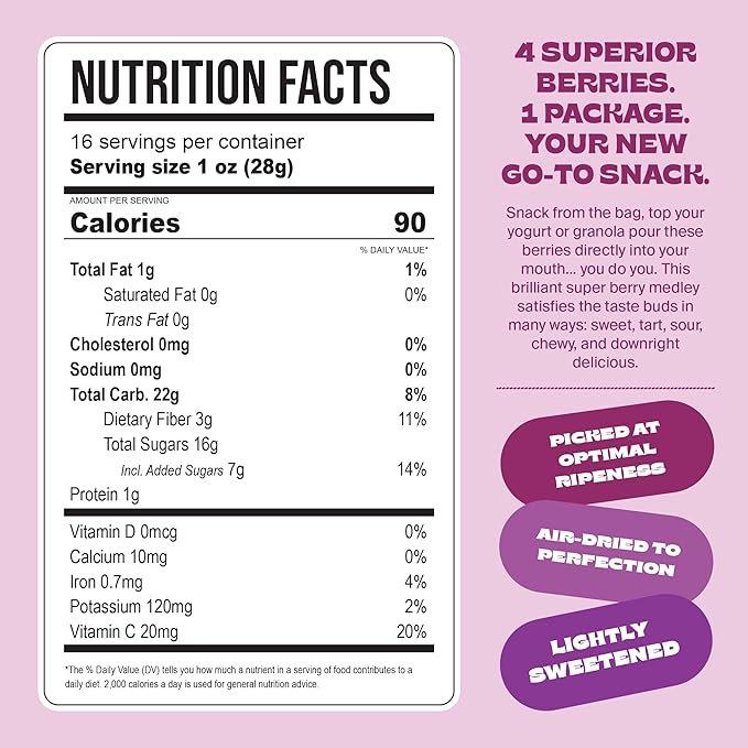 Whitney Jordan Naturals Air-Dried Super Berry Medley 16 oz, Pack of 2 - Dried Fruit Snack Made from Real Berries - Non-GMO, Gluten-Free, Vegan, Chewy Real Fruit for Clean Snacking