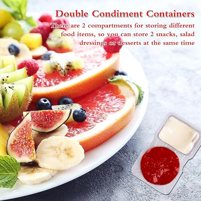 40 Sets Reusable Snack Containers, 2-Compartment Dipping Containers with Lid for Refrigeration, Portion Control, Outdoor Takeaway Sauce Dip Case