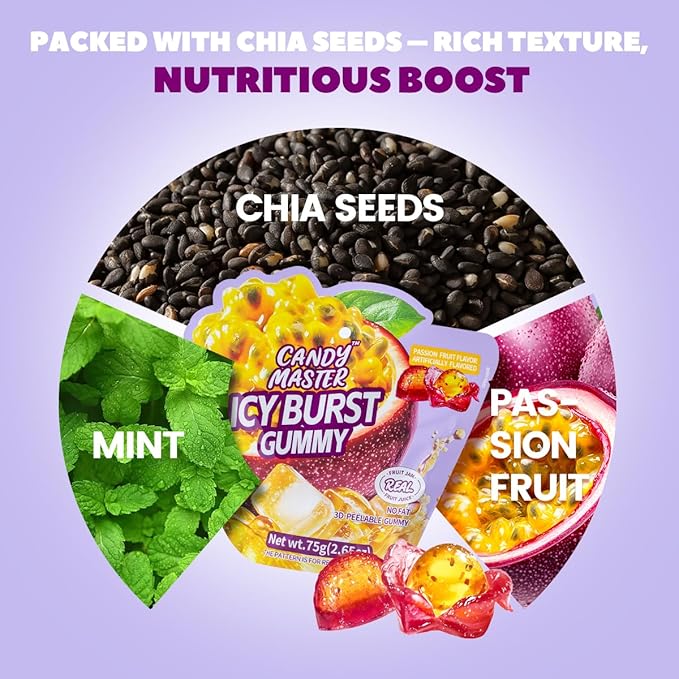 Candy Master Peelable Fruit Gummies – Passionfruit Flavors 3 Packs, 6 Flavors Fun to Peel, Chewy Texture, Halal-Certified