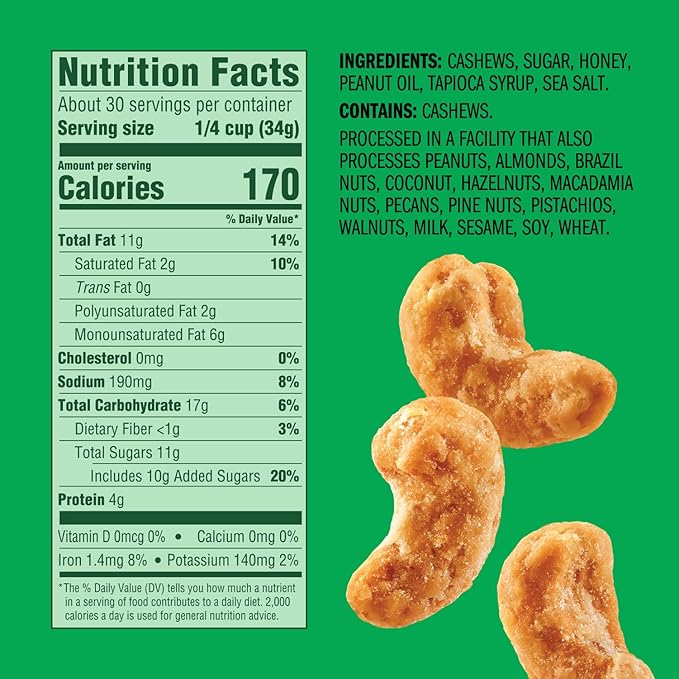Emerald Honey Glazed Cashews (1-Pack) | 36oz Resealable Bulk Bag | Kosher Dairy Certified, Non-GMO | Contains No Artificial Preservatives, Flavors or Synthetic Colors
