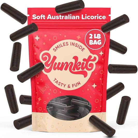 Black Licorice Candy 2 lbs | Soft & Chewy Black Candy Bulk | Big Bag of Australian Licorice | Non-GMO, No Palm Oil, Plant Based | Sweet Treats, Goodie Bags & Party Favors | YumKit