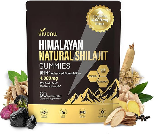 Shilajit Gummies, Shilajit for Men & Women | 4000mg High Potency 10-in-1 Formula with Pure Himalayan Shilajit, Ashwagandha, and 75% Fulvic Acid | Sugar-Free Vegan, 85+ Trace Minerals