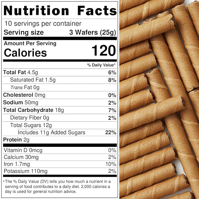 Natural Nectar Chocolate Hazelnut Filled Cookie Rolls – 6 Pack (6 × 8.82 oz) – Delicate Wafer Rolls Filled with Chocolate Hazelnut Crème; Crisp Snack for Parties & Desserts